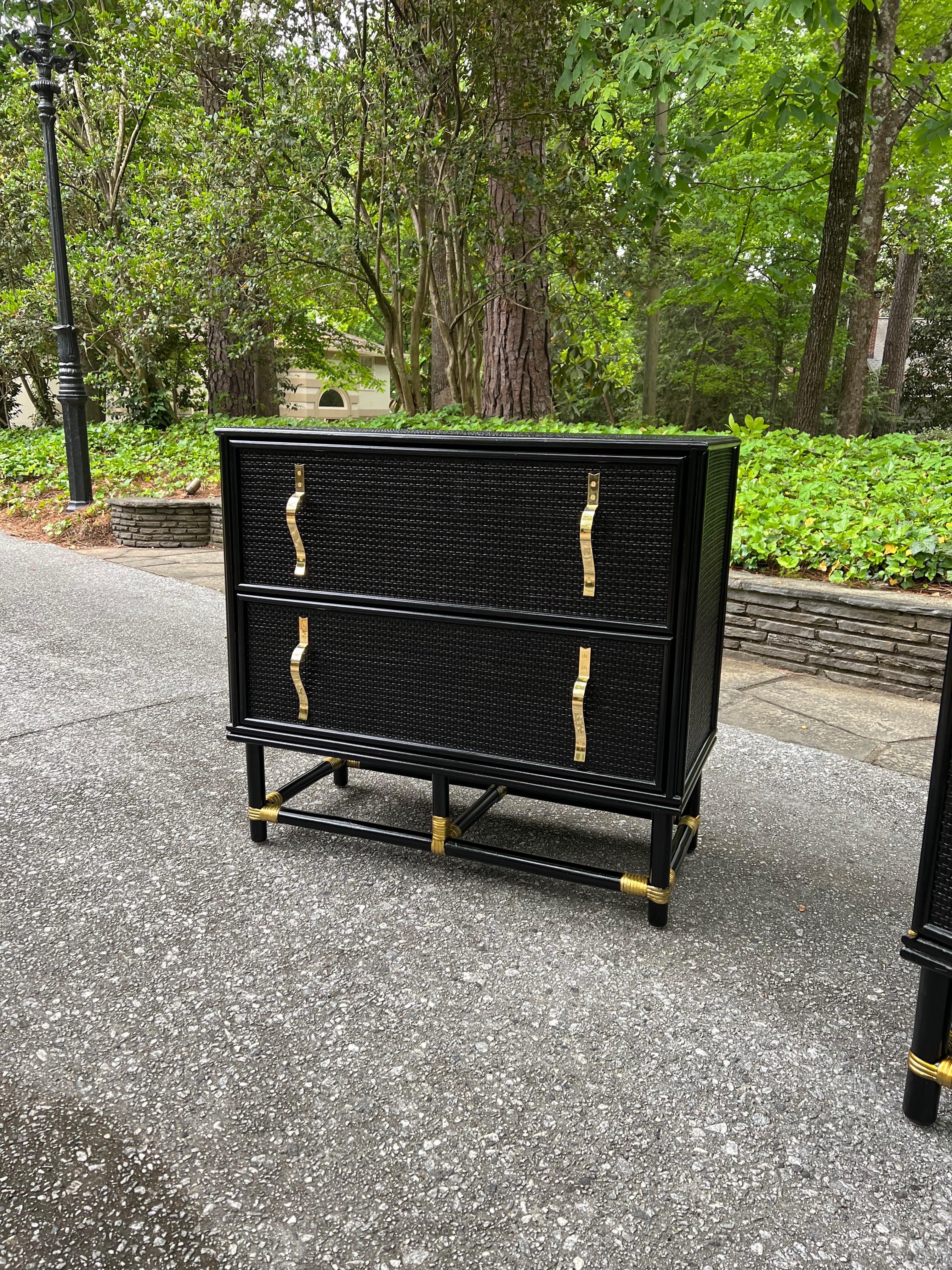 Spectacular Pair of Cane and Brass Doors and Drawers Commodes by Tommi Parzinger For Sale 13