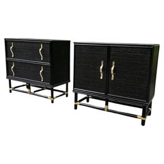 Spectacular Pair of Cane and Brass Doors and Drawers Commodes by Tommi Parzinger