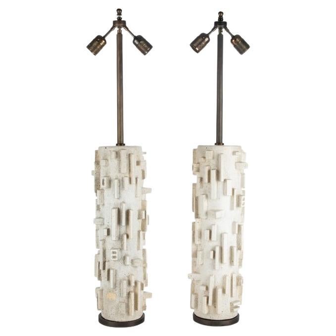 Spectacular Pair Of Ceramic Lamps By Antoinette Faragallah