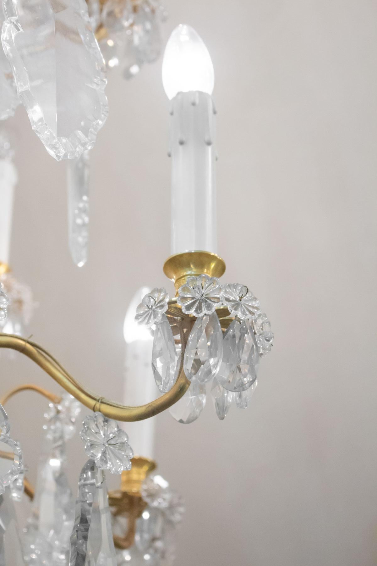 Mid-20th Century Spectacular Pair of Chandeliers, 1930-1940 Gilt Bronze and Crystal