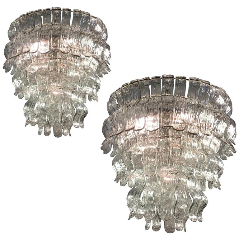 Spectacular Pair of Chandeliers, Murano, 1970s For Sale