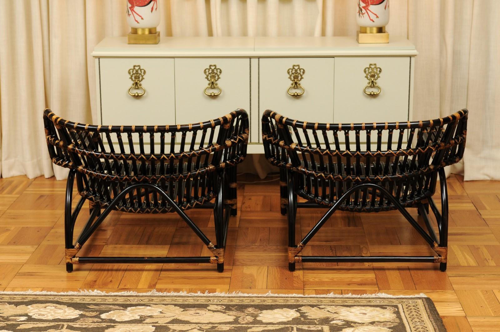 Spectaculaire paire de fauteuils de salon en rotin Art Déco Espresso et Caramel, vers 1940 en vente 7