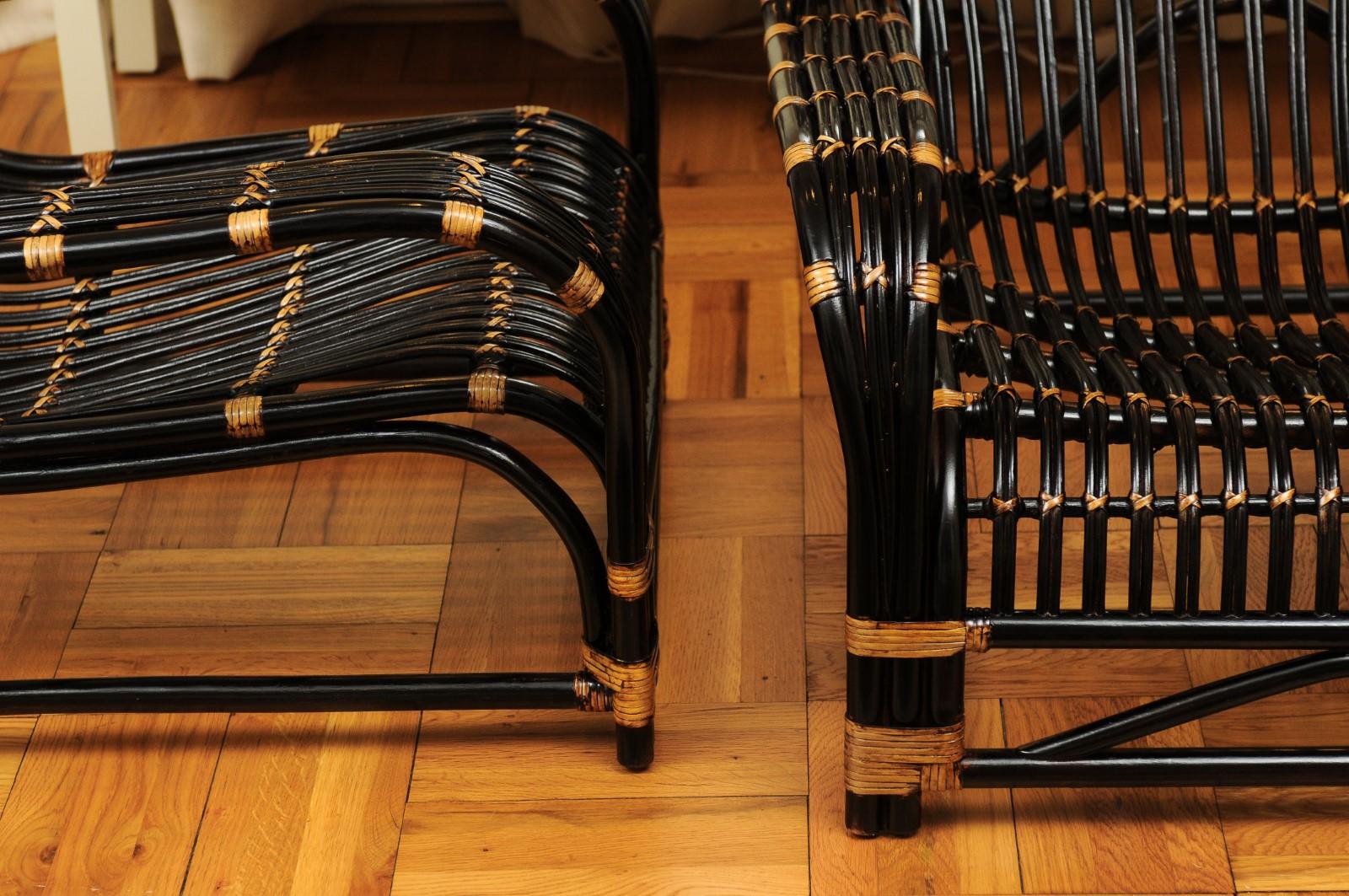 Spectaculaire paire de fauteuils de salon en rotin Art Déco Espresso et Caramel, vers 1940 en vente 2