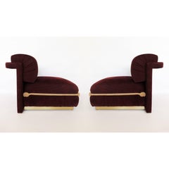 Spectacular Pair of French Art Deco Chairs with Brass Bases