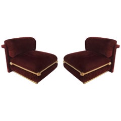 Spectacular Pair of French Art Deco Chairs with Brass Bases