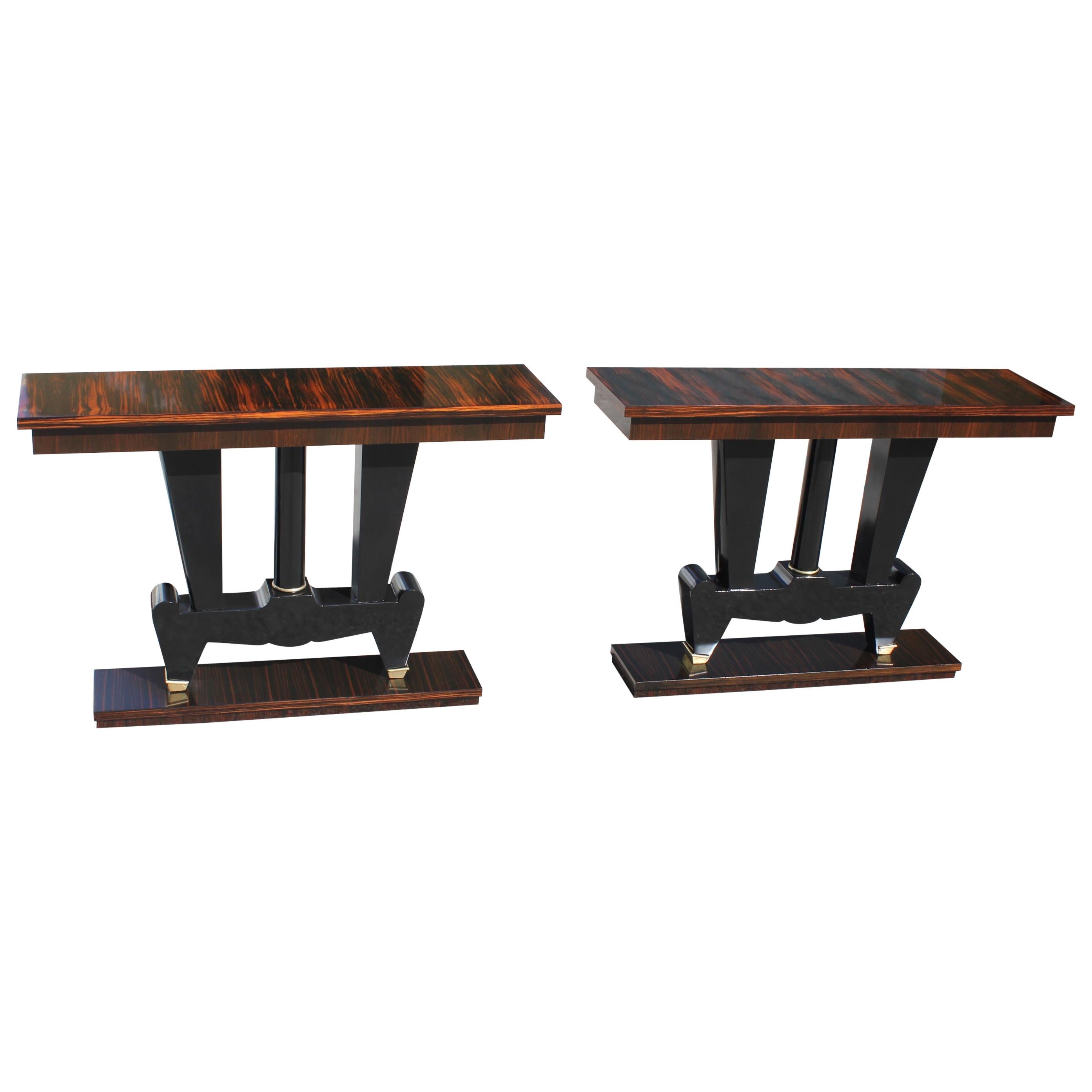 Spectacular Pair of French Art Deco Macassar Ebony Console Tables, circa 1940s