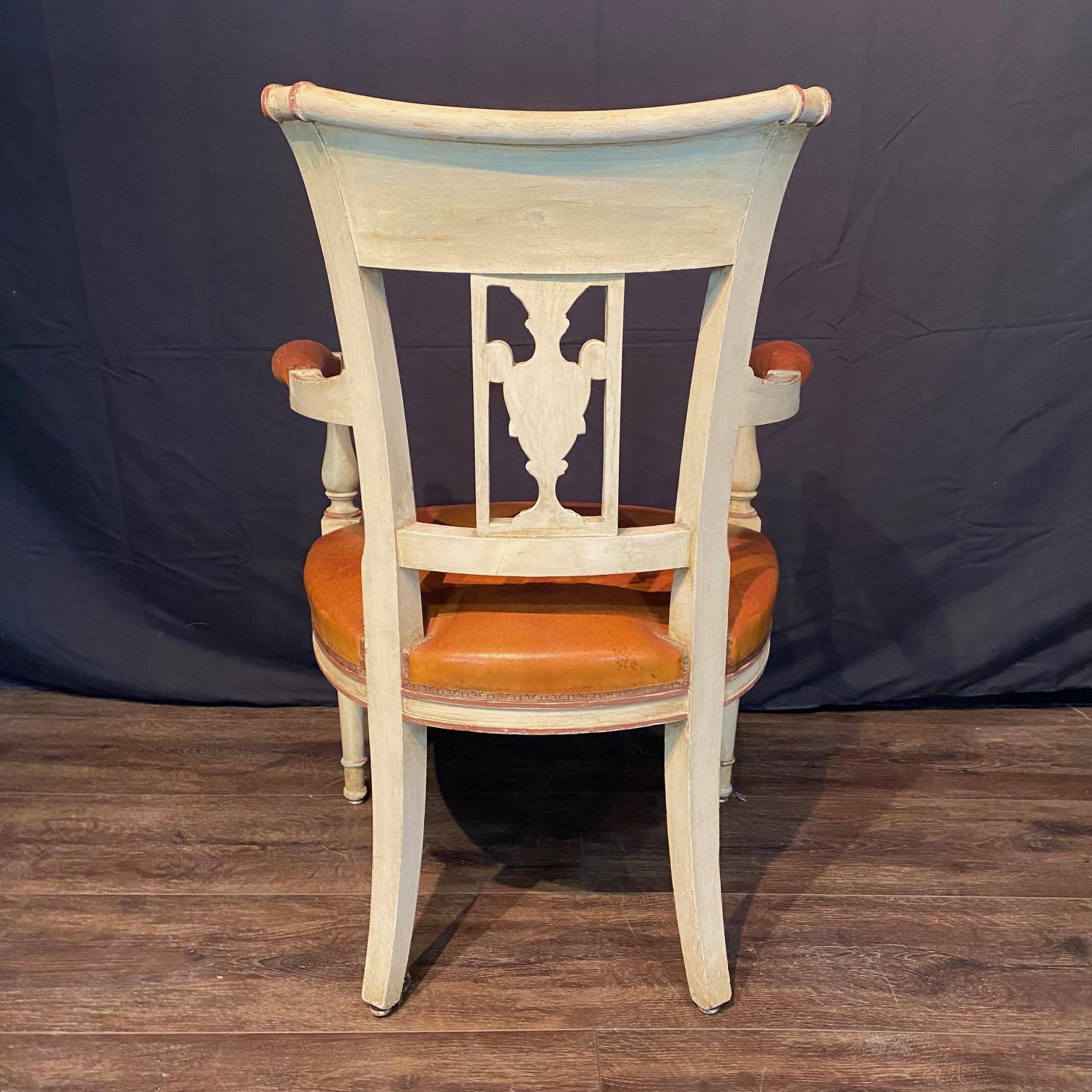 Spectacular Pair of French Neoclassical Figural Leather Armchairs For Sale 6