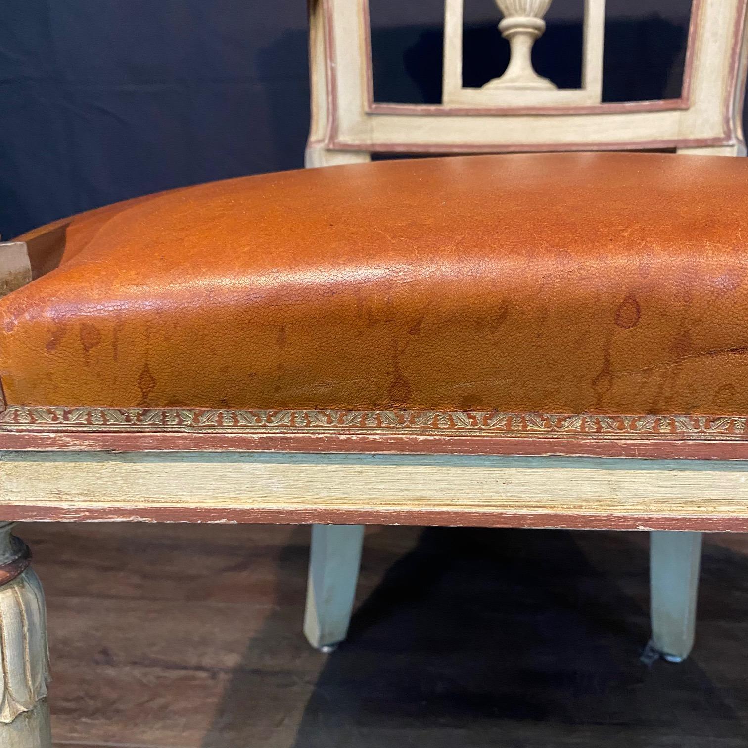 Spectacular Pair of French Neoclassical Figural Leather Armchairs For Sale 7