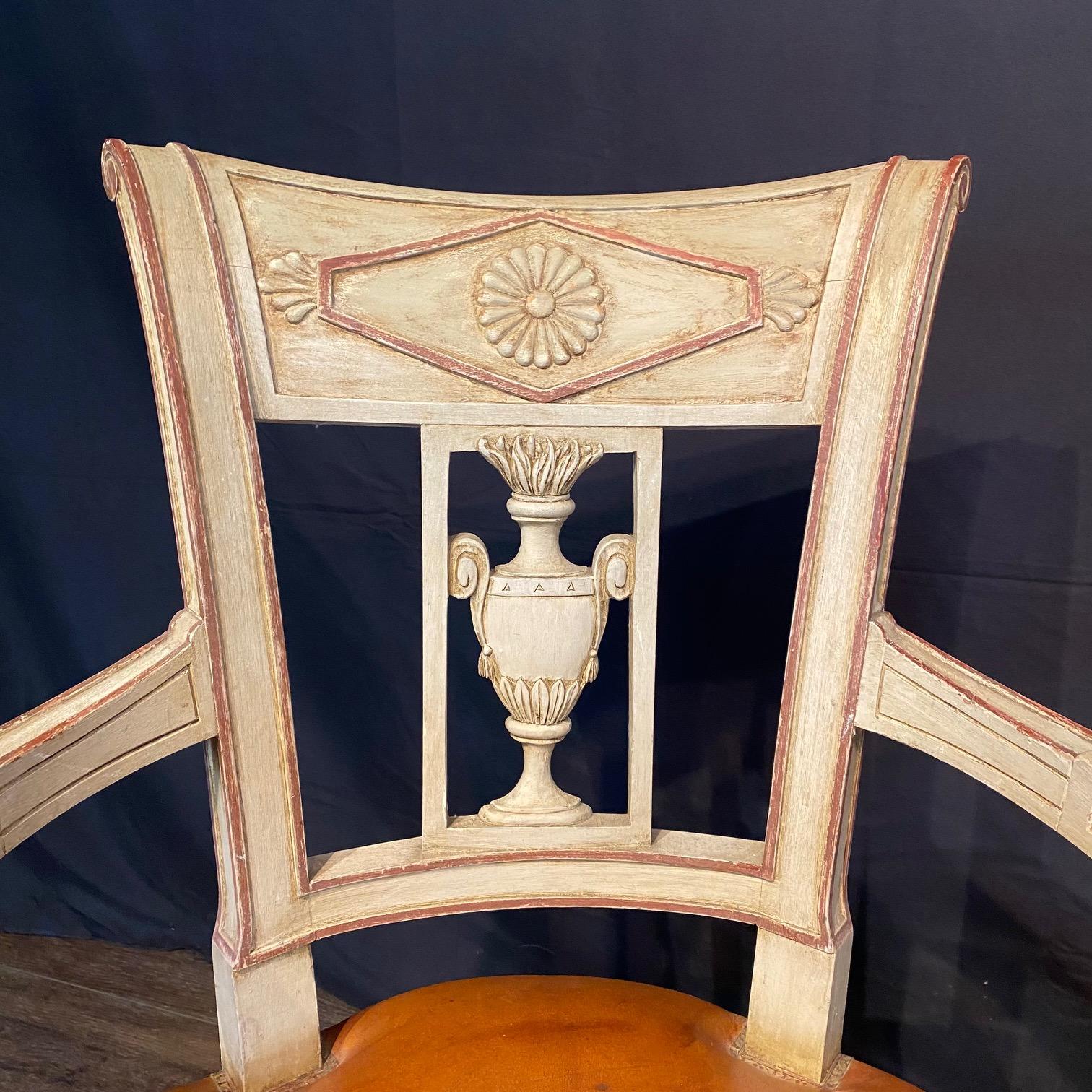 Spectacular Pair of French Neoclassical Figural Leather Armchairs For Sale 1