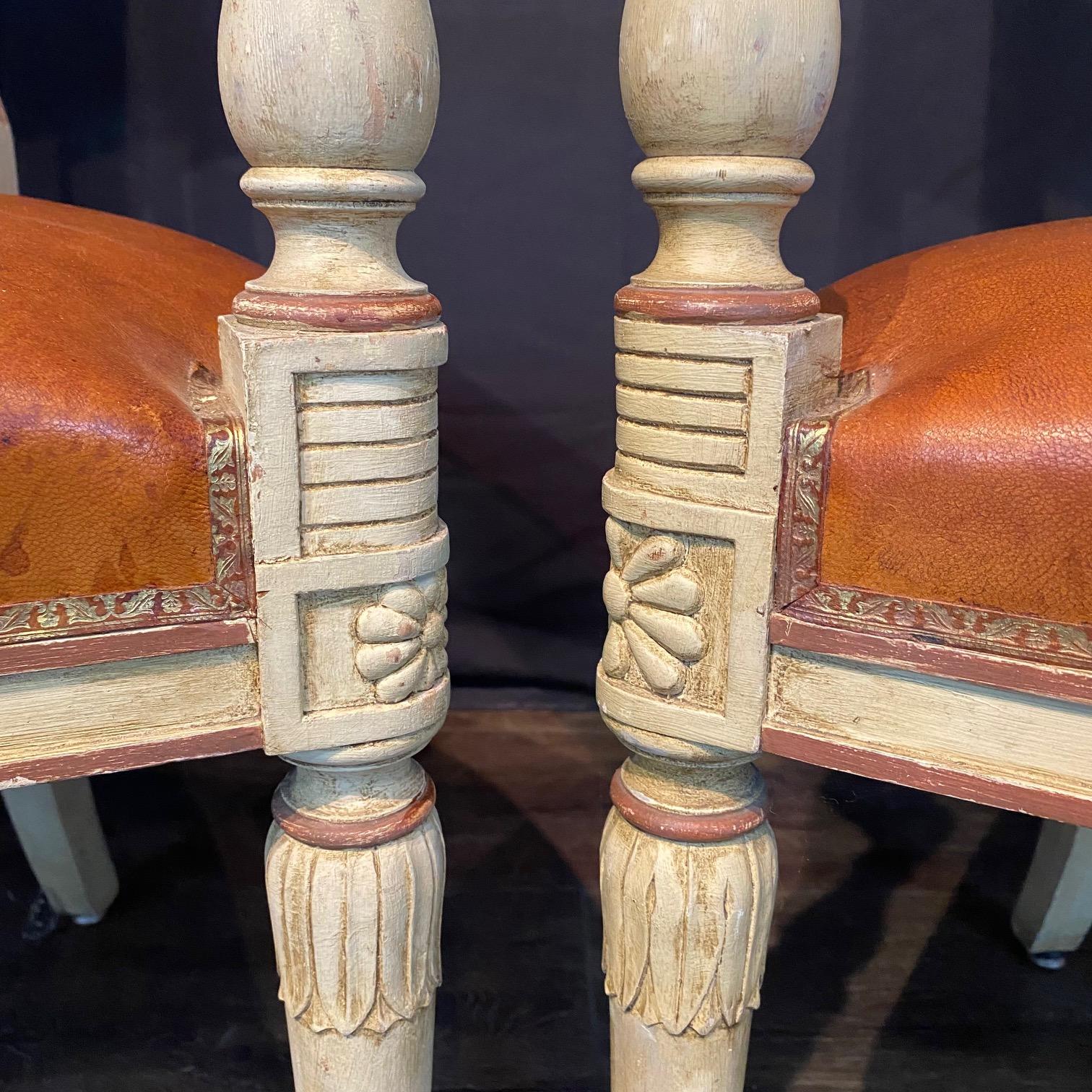 Spectacular Pair of French Neoclassical Figural Leather Armchairs For Sale 2