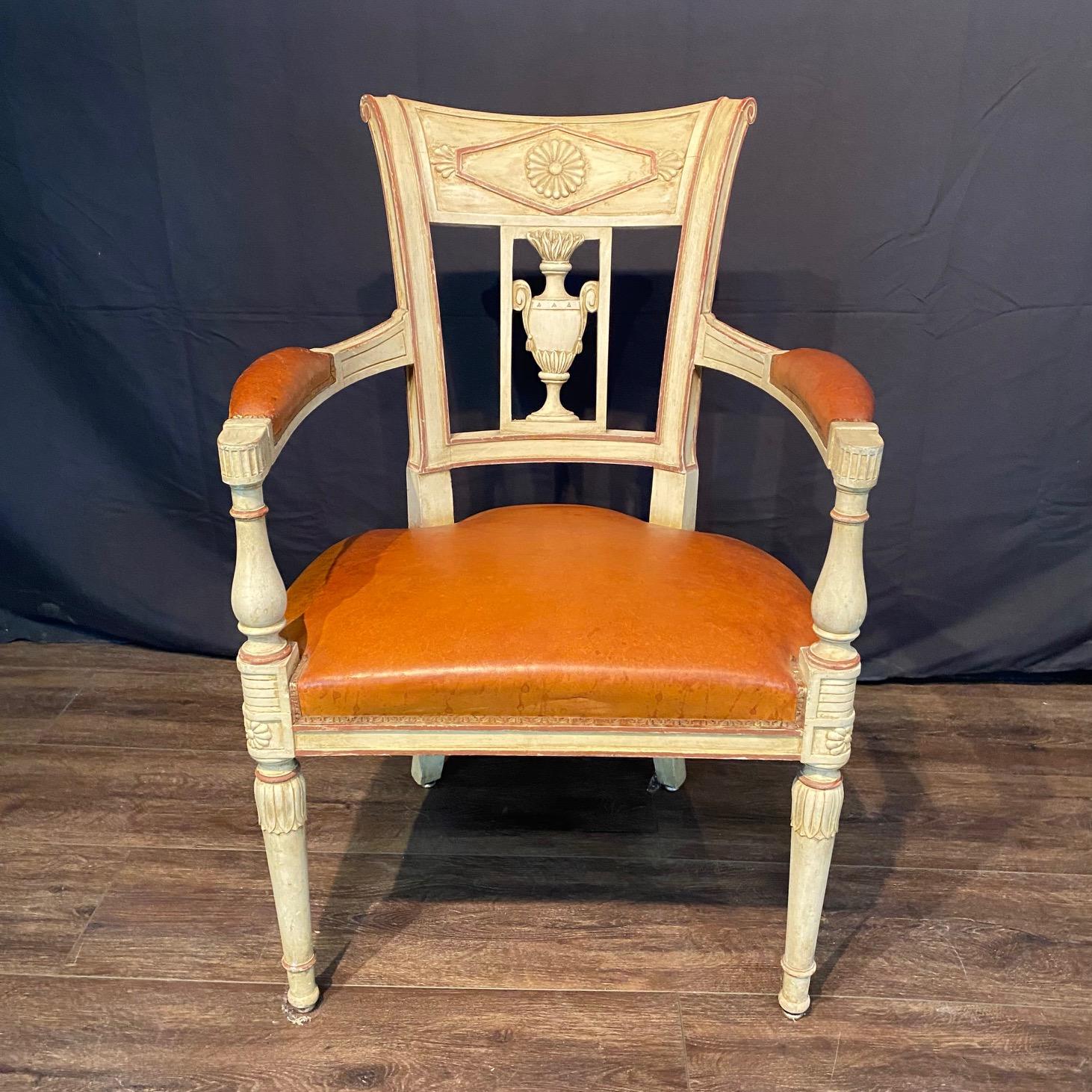 Spectacular Pair of French Neoclassical Figural Leather Armchairs For Sale 4