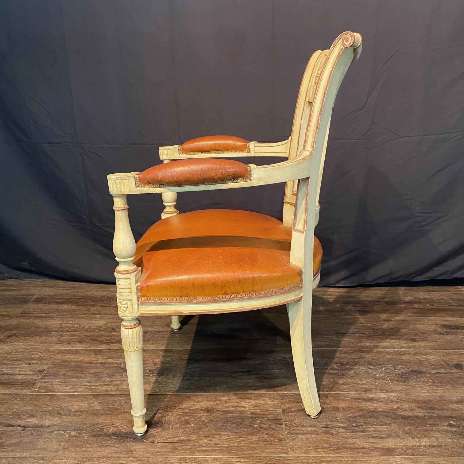 Spectacular Pair of French Neoclassical Figural Leather Armchairs For Sale 5