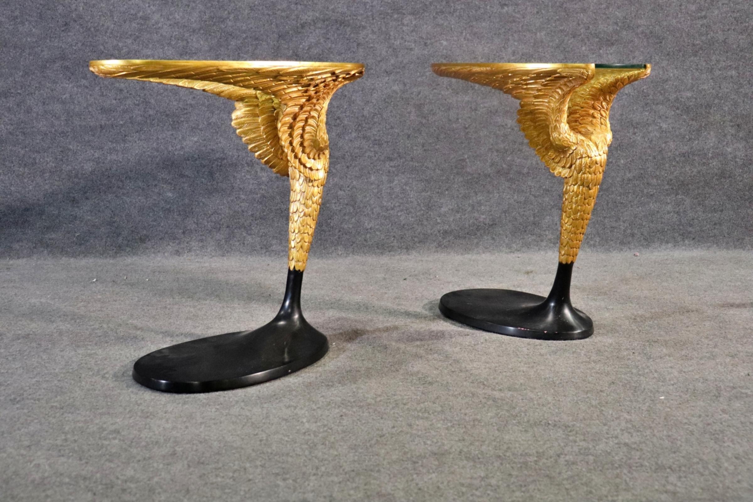 Metal Spectacular Pair of Gilded Wood Jonathan Charles Style Empire Winged Sofa Tables