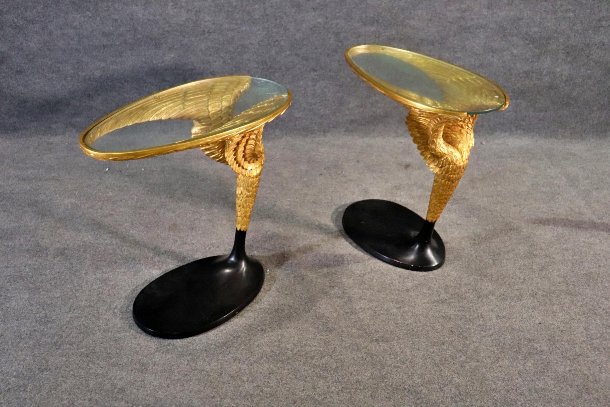 Spectacular Pair of Gilded Wood Jonathan Charles Style Empire Winged Sofa Tables 1