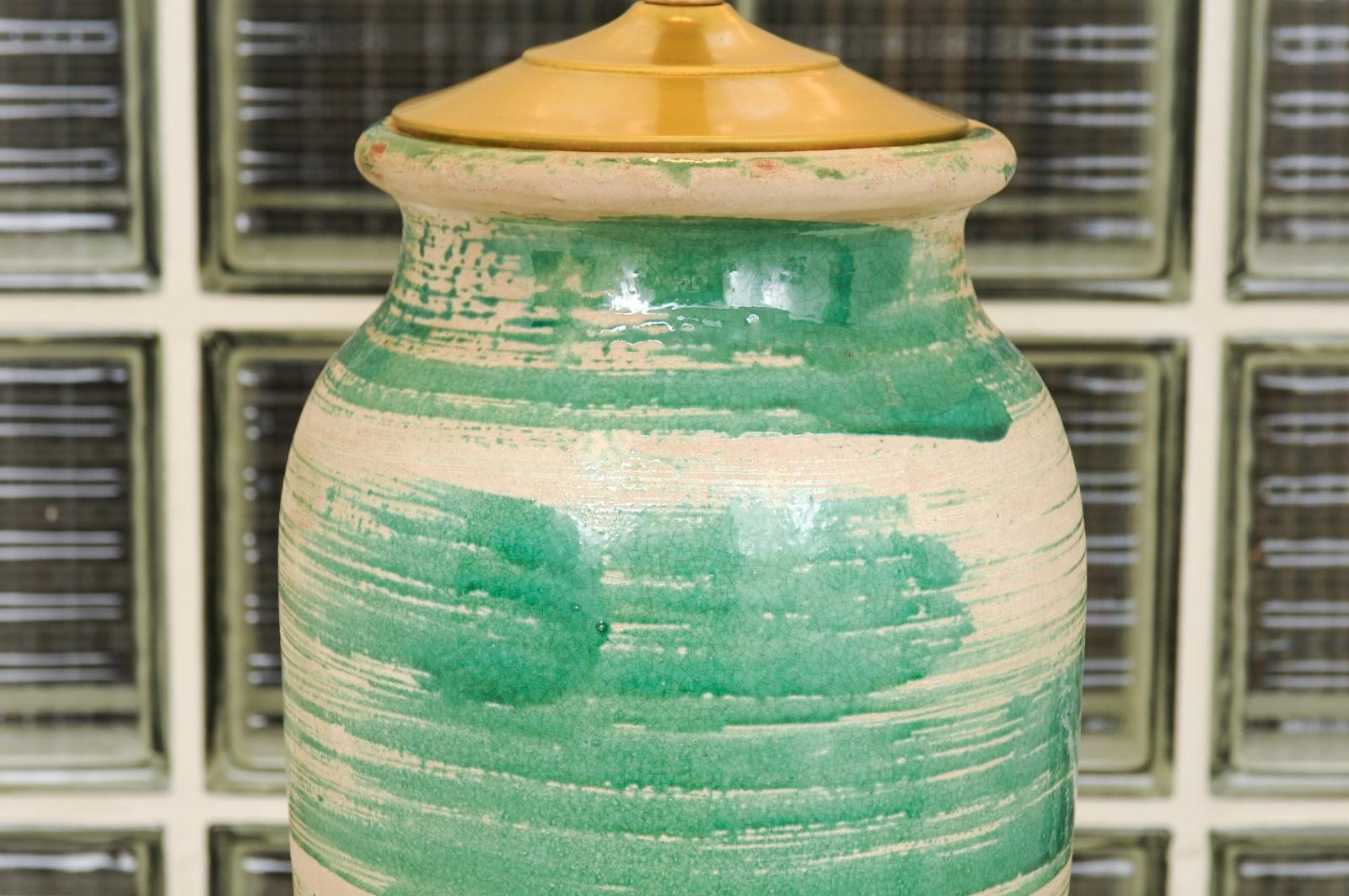 Spektakuläres Paar handgefertigter portugiesischer Keramikgefäße mit glasierter Glasur als maßgefertigte Lampen (Ende des 20. Jahrhunderts) im Angebot