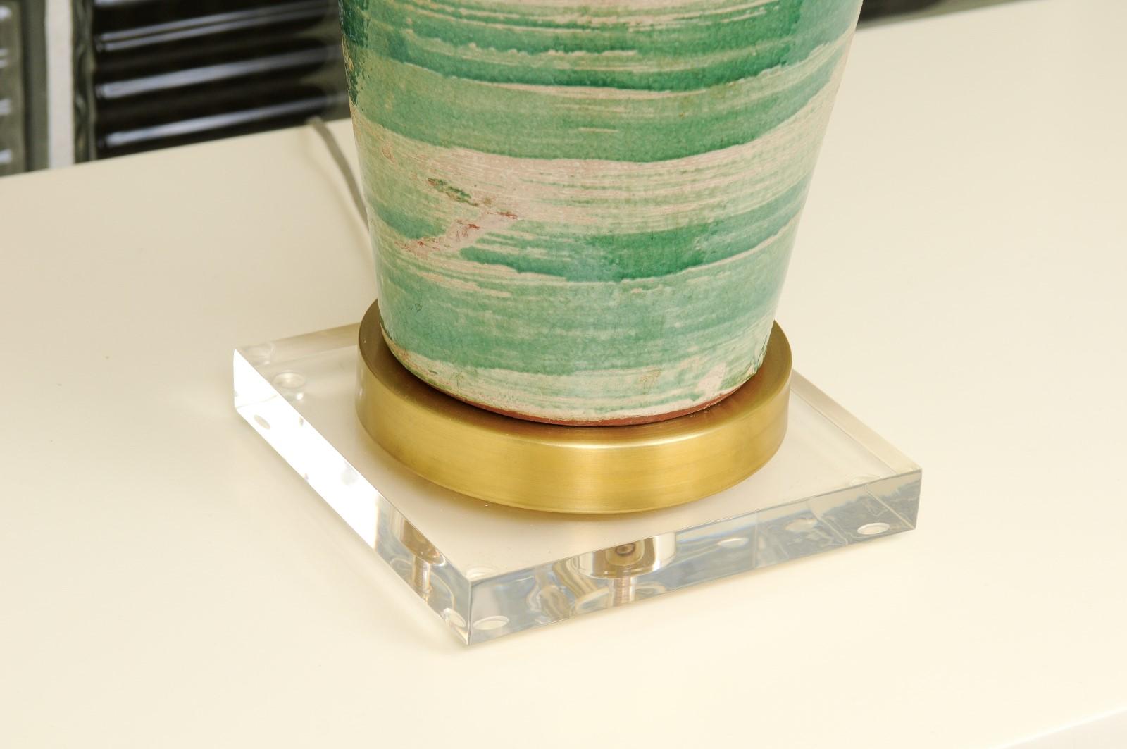 Spektakuläres Paar handgefertigter portugiesischer Keramikgefäße mit glasierter Glasur als maßgefertigte Lampen im Angebot 1