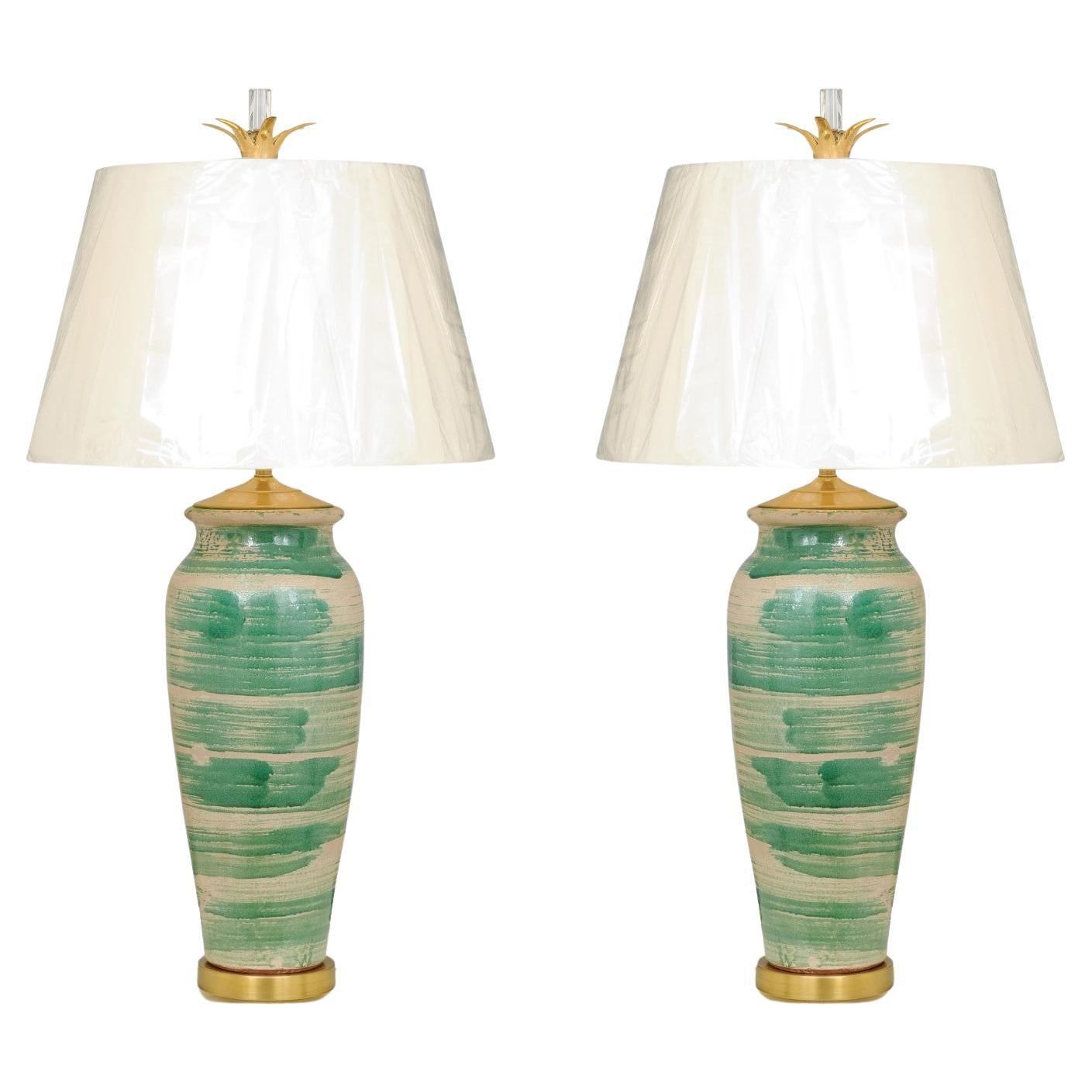 Spectacular Pair of Handmade Glaze Portuguese Ceramic Vessels as Custom Lamps