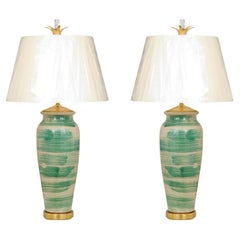 Spectacular Pair of Handmade Glaze Portuguese Ceramic Vessels as Custom Lamps