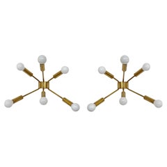 Spectacular pair of Italian 1950s Brass Sputnik Wall Lamps