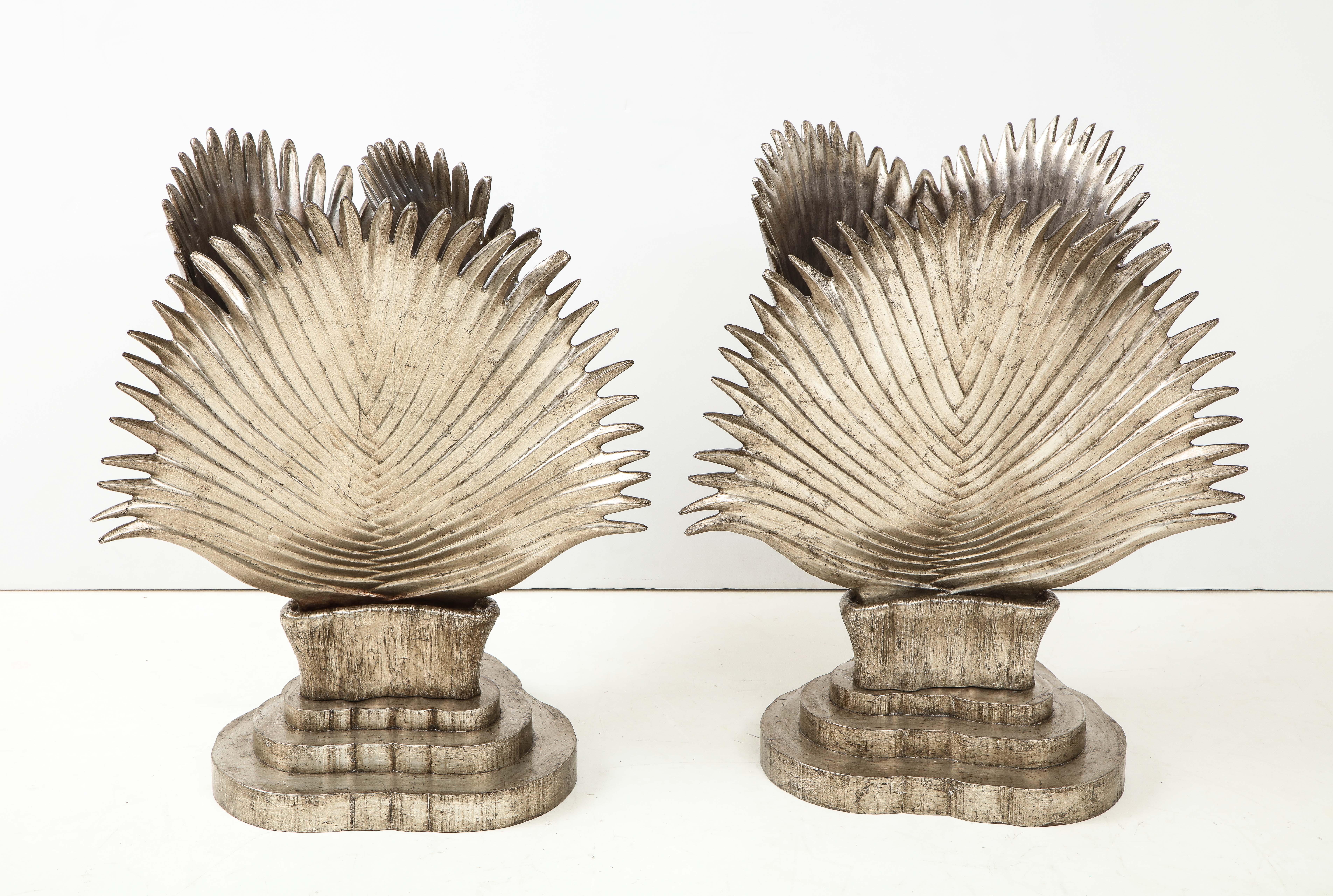 Spectacular Pair of Italian Ceramic Palm Frond Lamps In Good Condition In New York, NY
