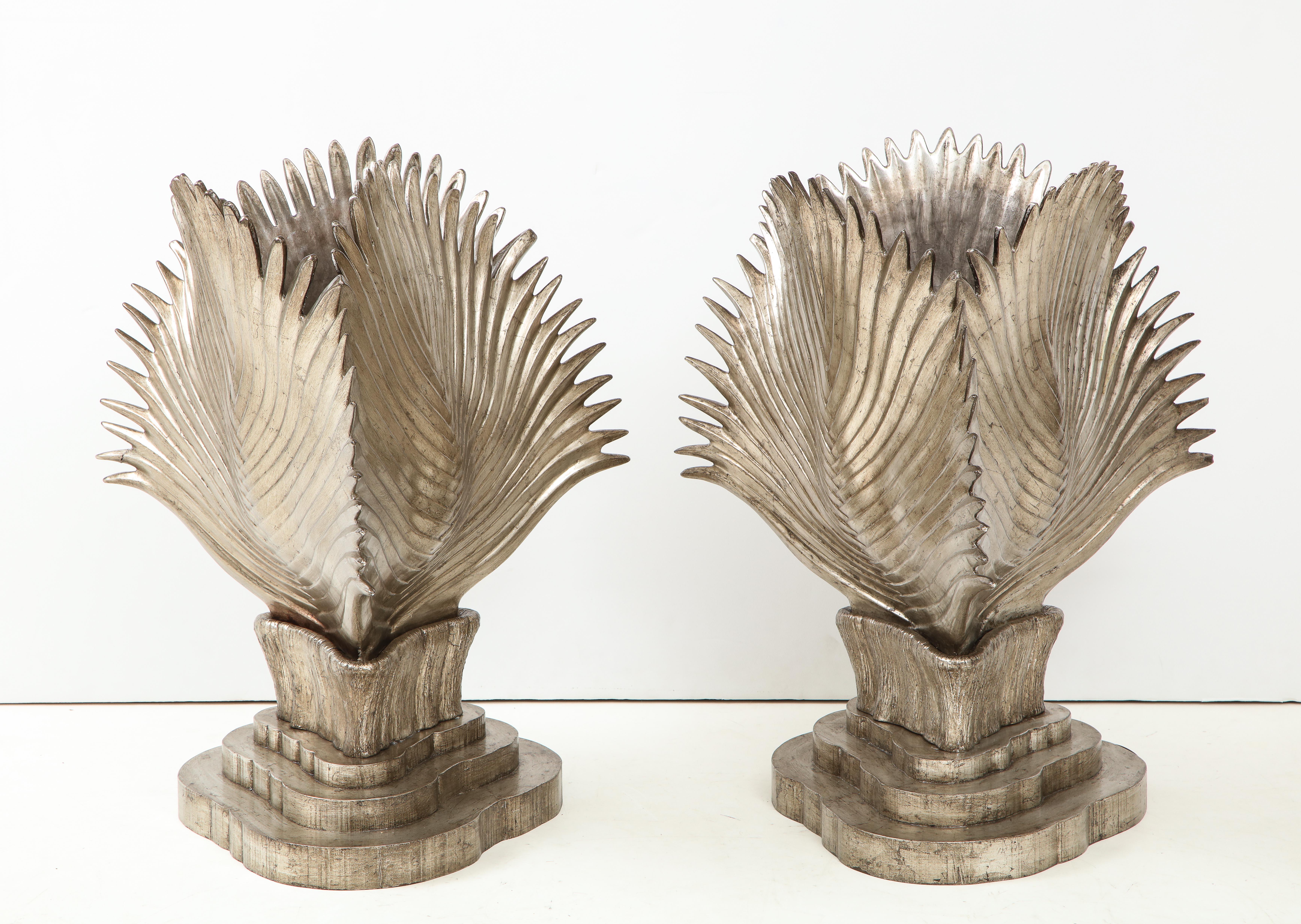 Late 20th Century Spectacular Pair of Italian Ceramic Palm Frond Lamps