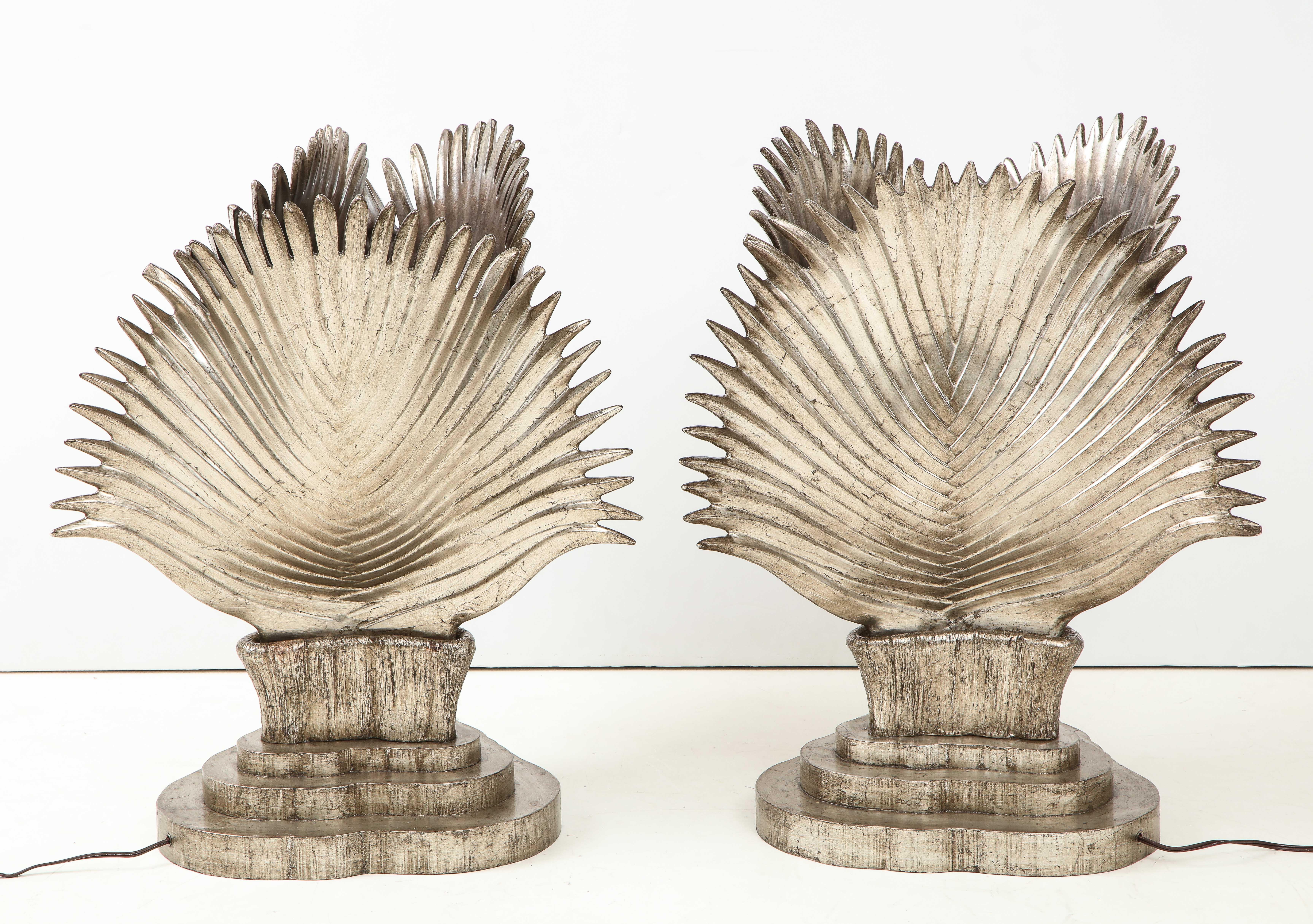 Spectacular Pair of Italian Ceramic Palm Frond Lamps 1