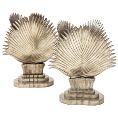 Spectacular Pair of Italian Ceramic Palm Frond Lamps