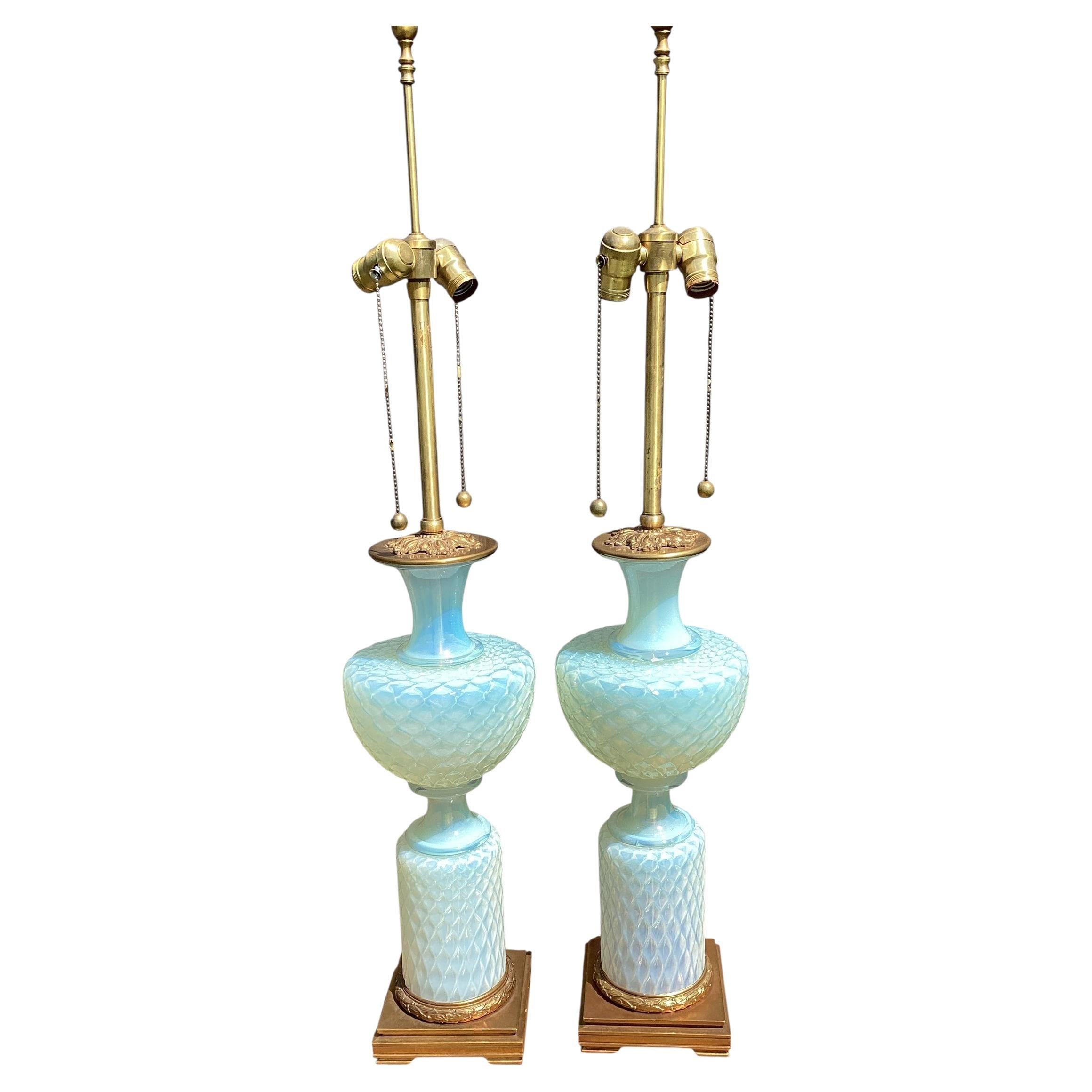 Spectacular Pair of Italian Murano Opaline Lamps by Marbro
