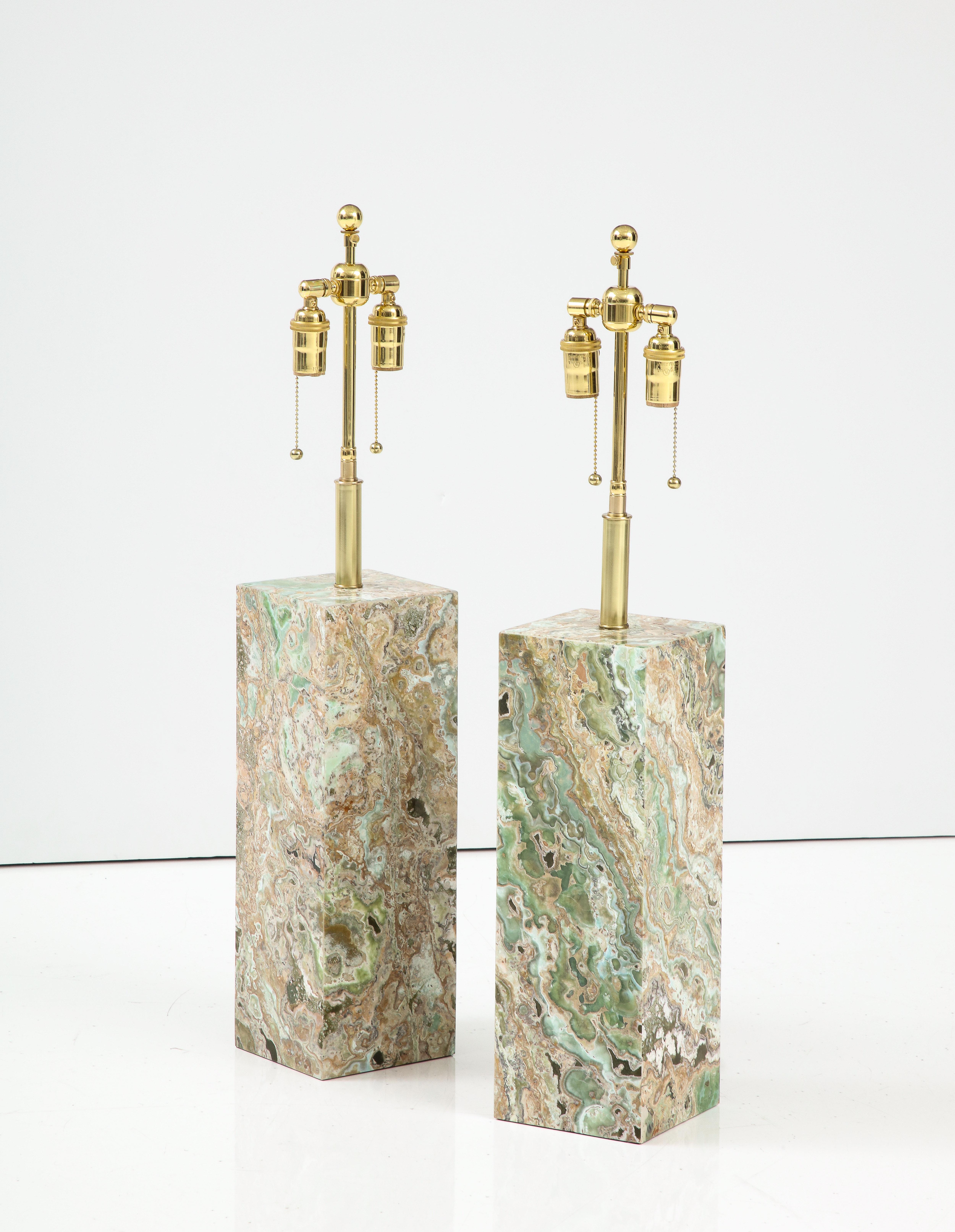 Italian Spectacular Pair of Large Onyx Table Lamps