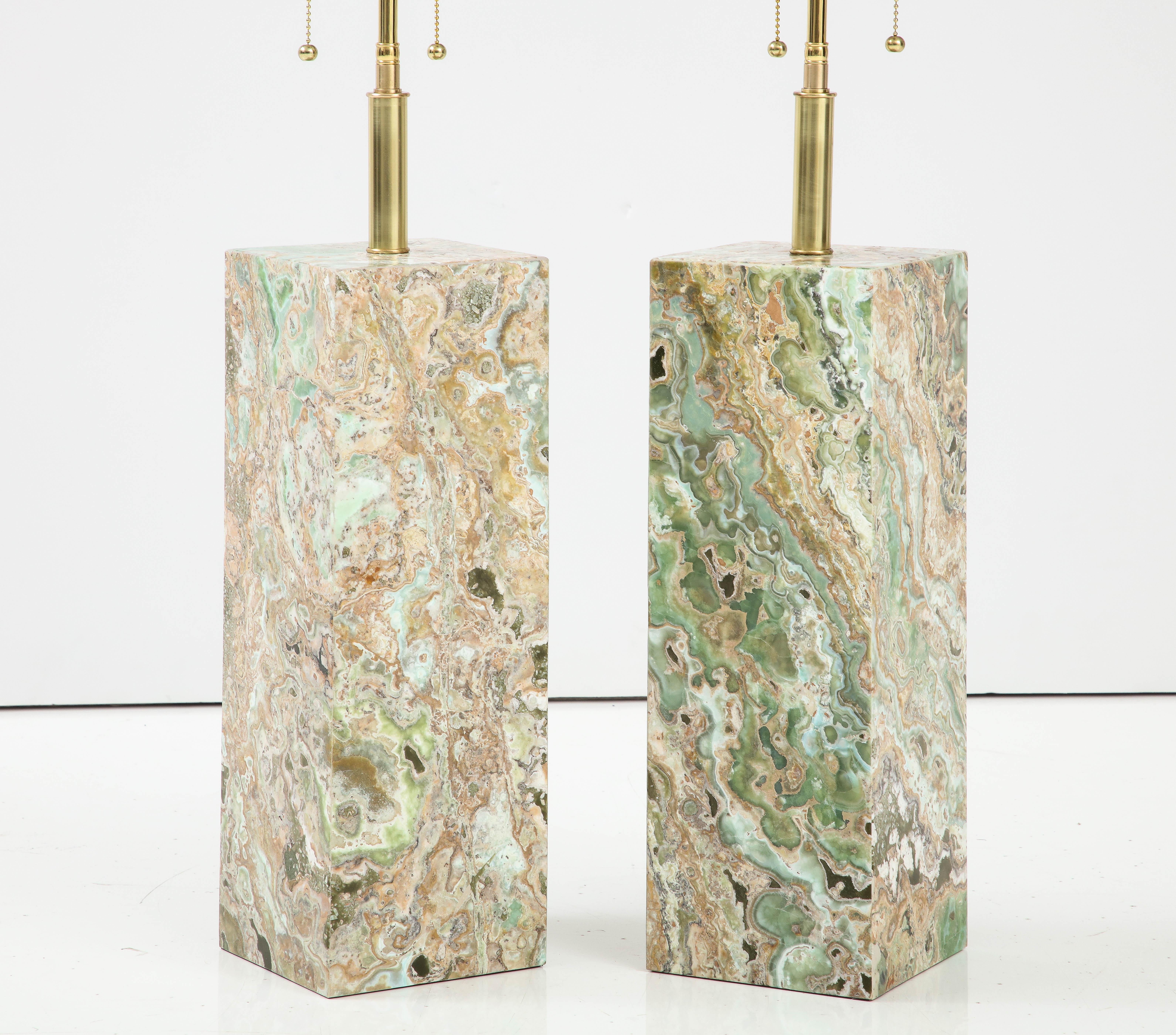 Contemporary Spectacular Pair of Large Onyx Table Lamps
