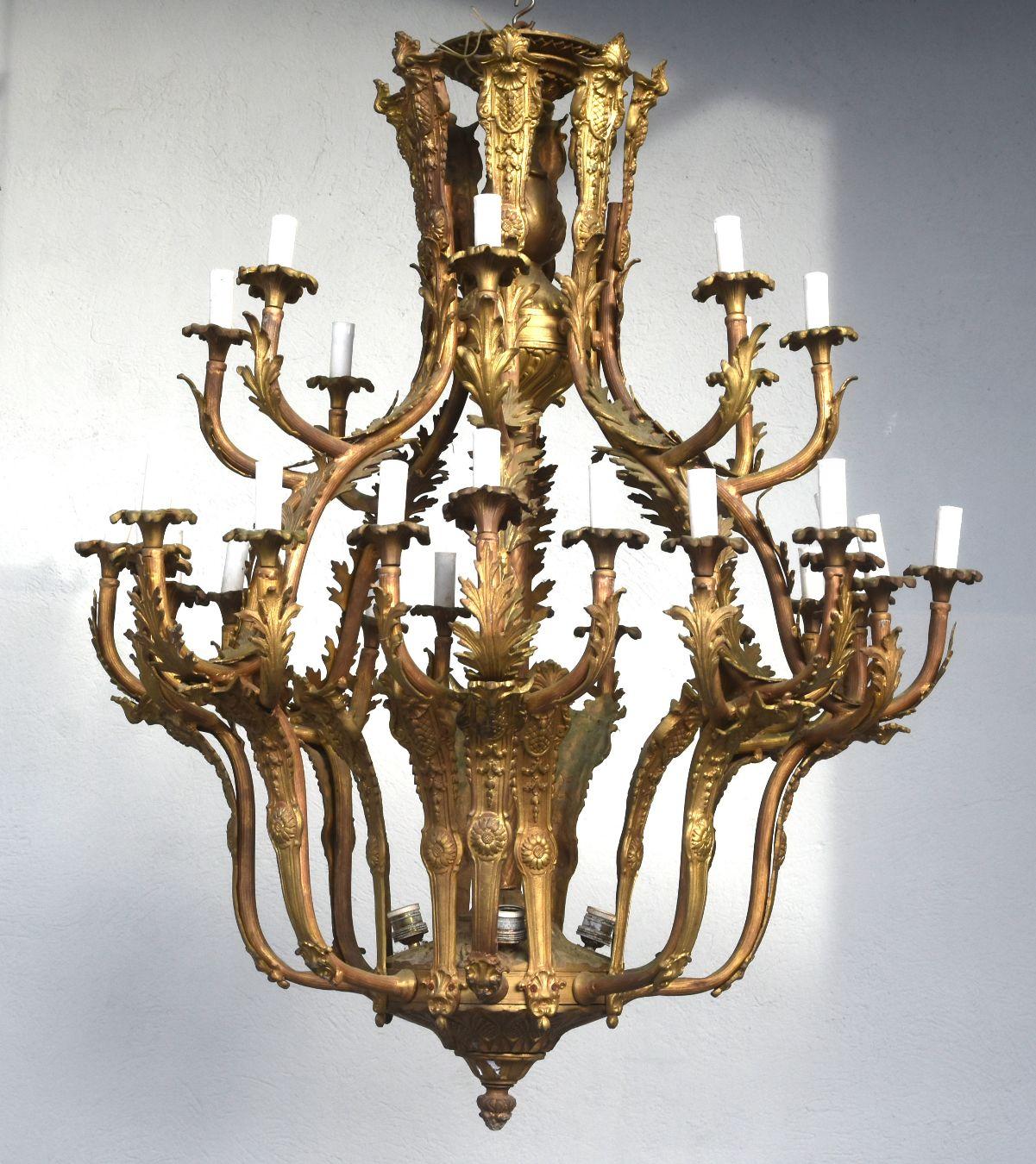 French Spectacular Pair of Louis XV Style Chandeliers 36 Lights
