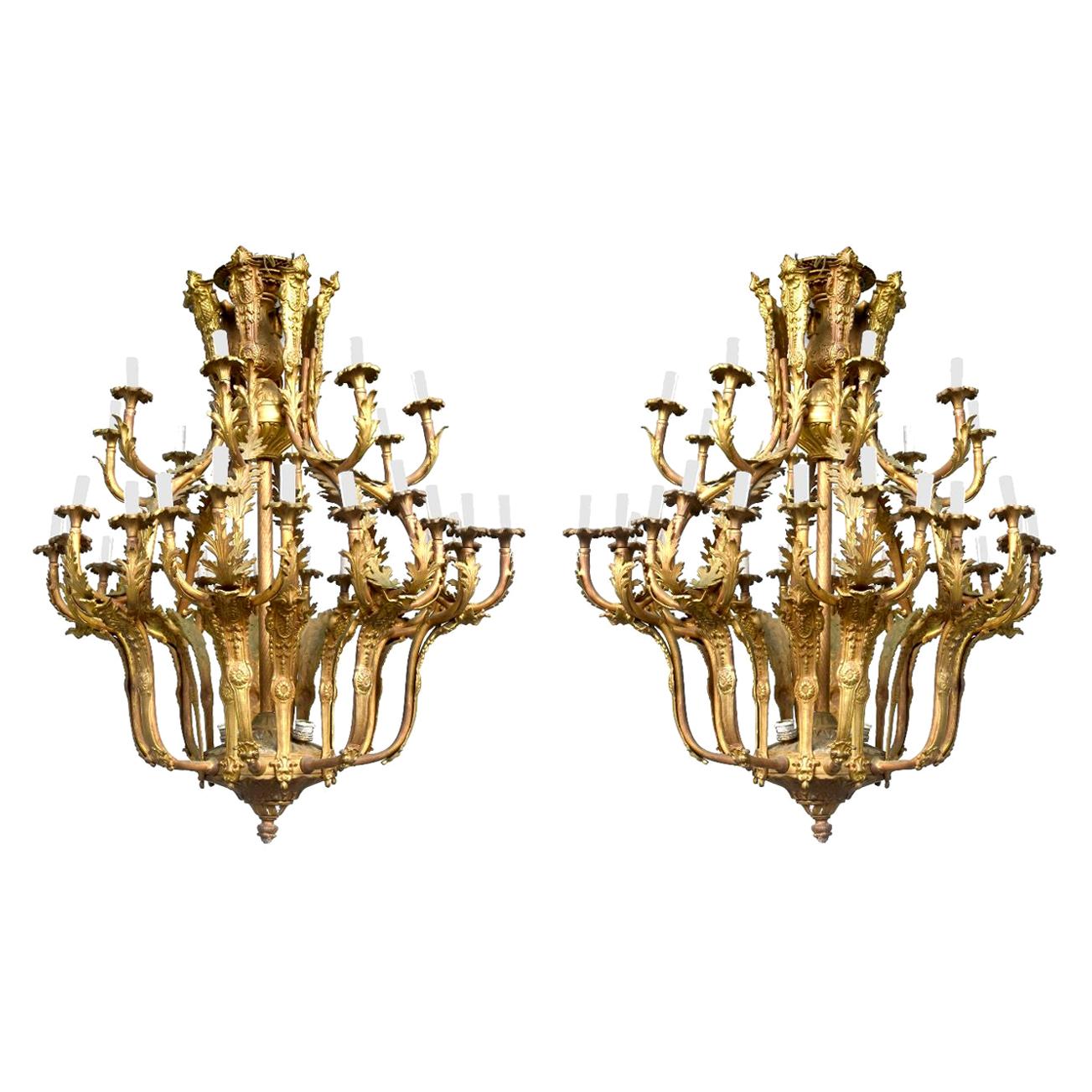 Spectacular Pair of Louis XV Style Chandeliers 36 Lights