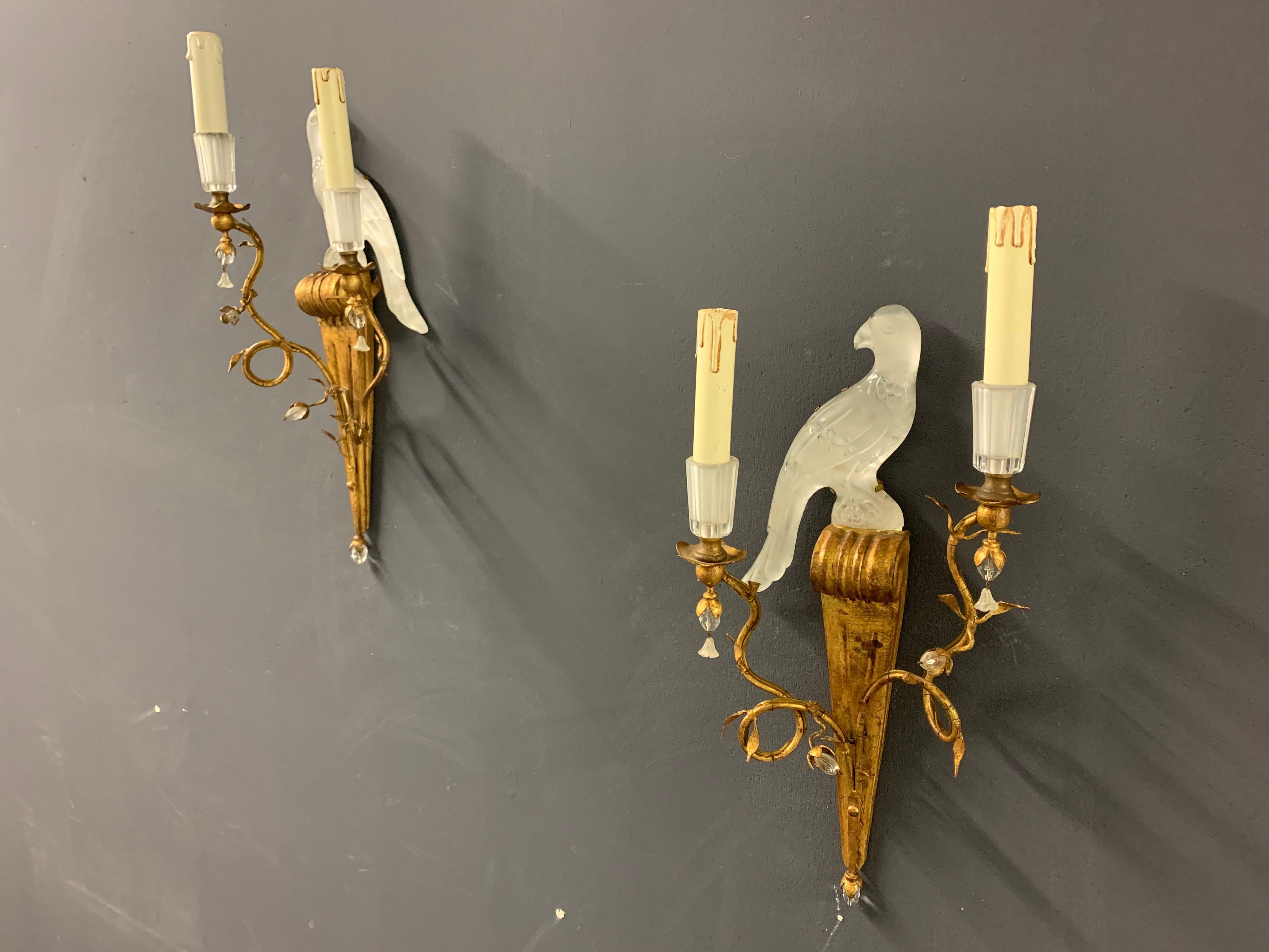 Spectacular Pair of Maison Baguès Crystal Sconces 5