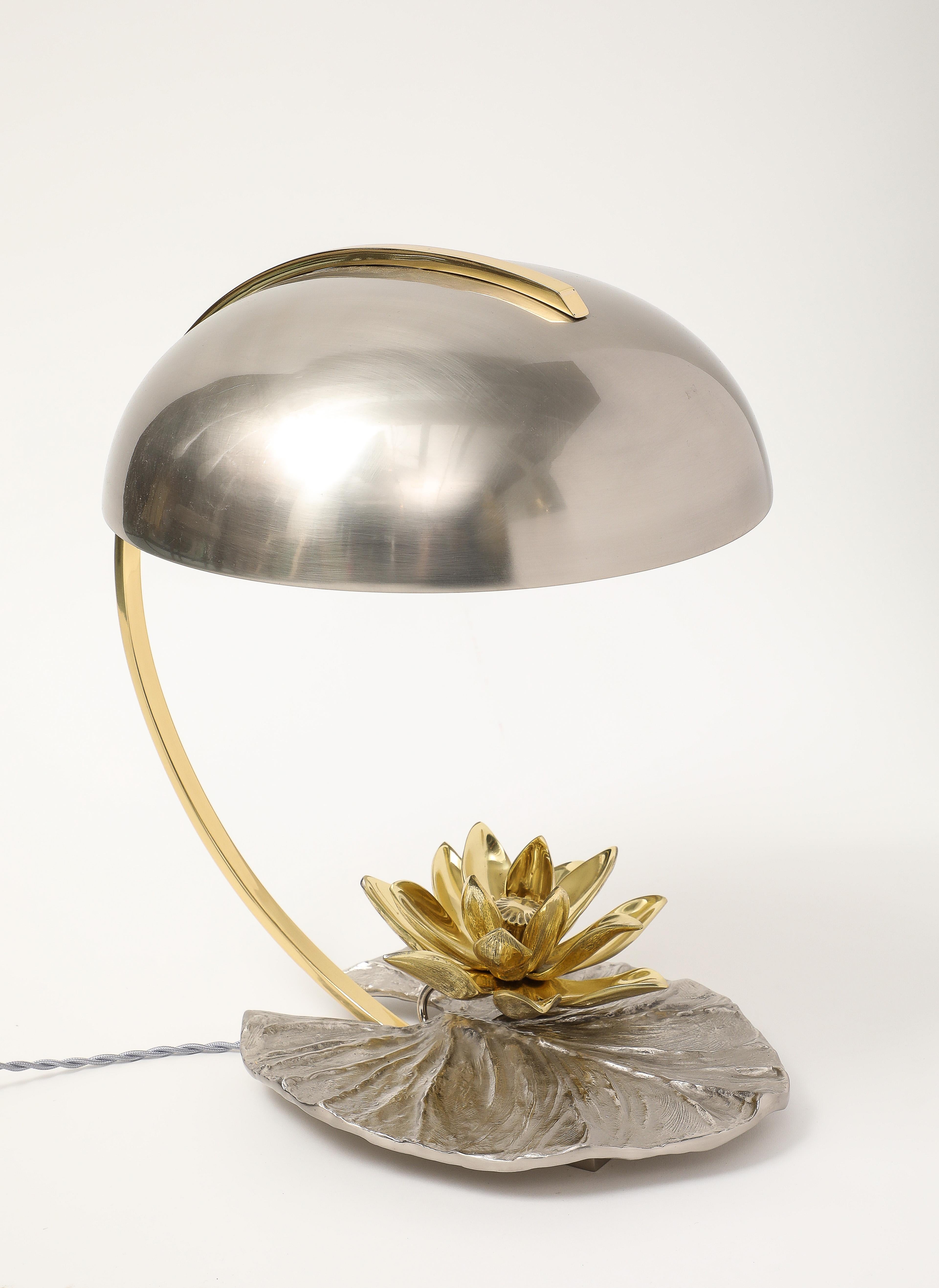 Gilt PAIR of Maison Charles Water Lily Lamps For Sale