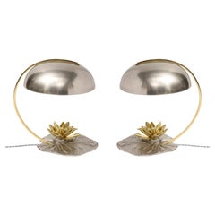 Retro Spectacular Pair of Maison Charles Water Lily Lamps