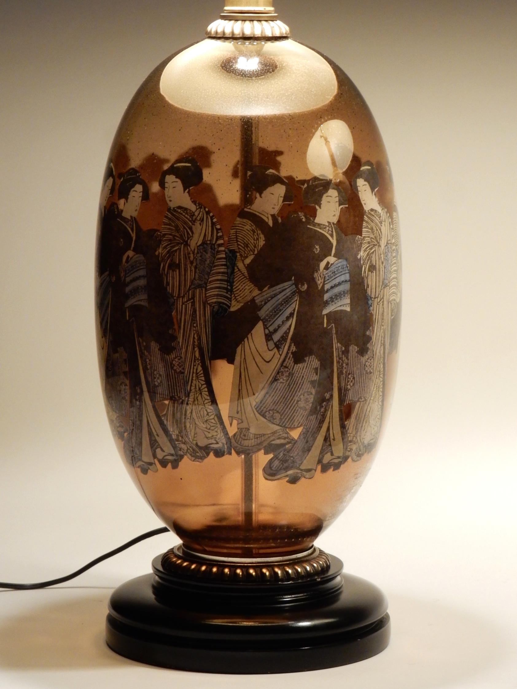 20ième siècle Magnifique paire de lampes en verre d'art chinoiserie du milieu du siècle dernier en vente