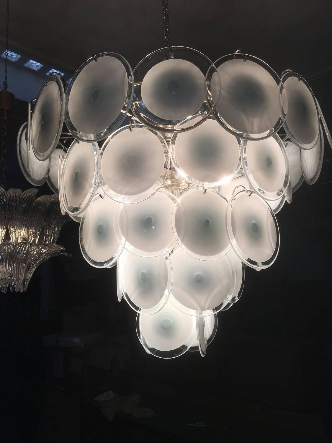Italian Spectacular Pair of Murano Disc Chandeliers by Vistosi, 1970s For Sale