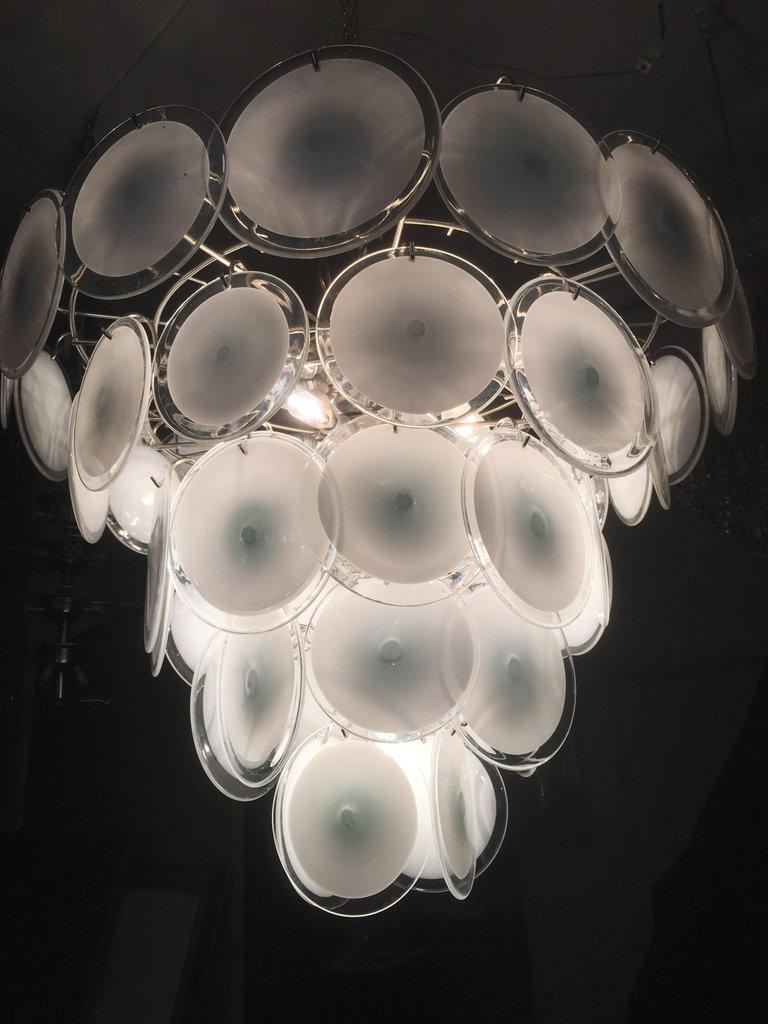 Spectacular Pair of Murano Disc Chandeliers by Vistosi, 1970s In Excellent Condition For Sale In Rome, IT