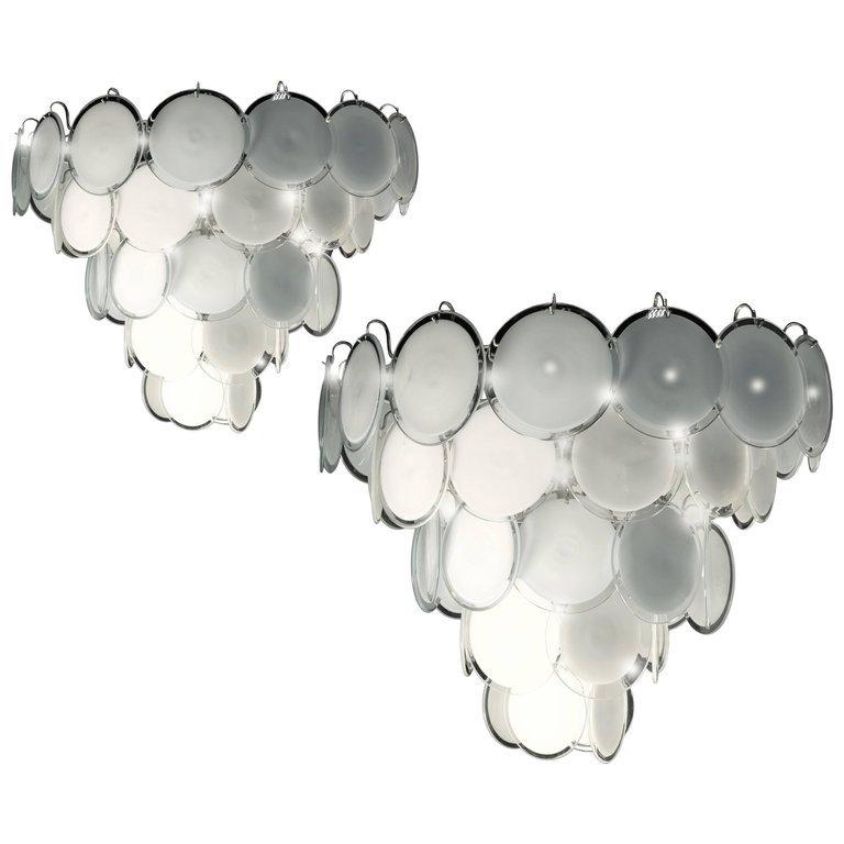 Murano Glass Spectacular Pair of Murano Disc Chandeliers by Vistosi, 1970s For Sale