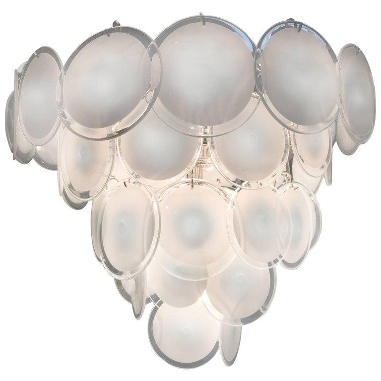 Spectacular Pair of Murano Disc Chandeliers by Vistosi, 1970s For Sale 1