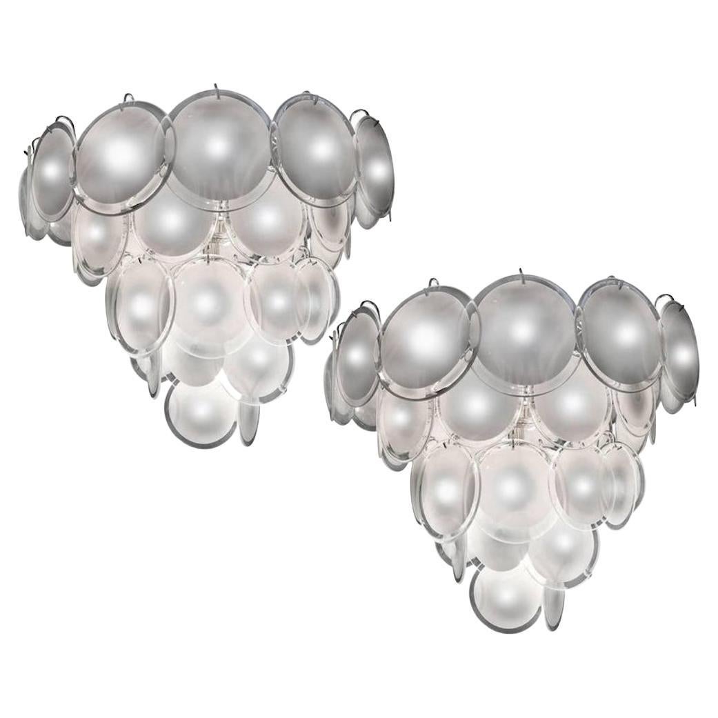 Spectacular Pair of Murano Disc Chandeliers by Vistosi, 1970s