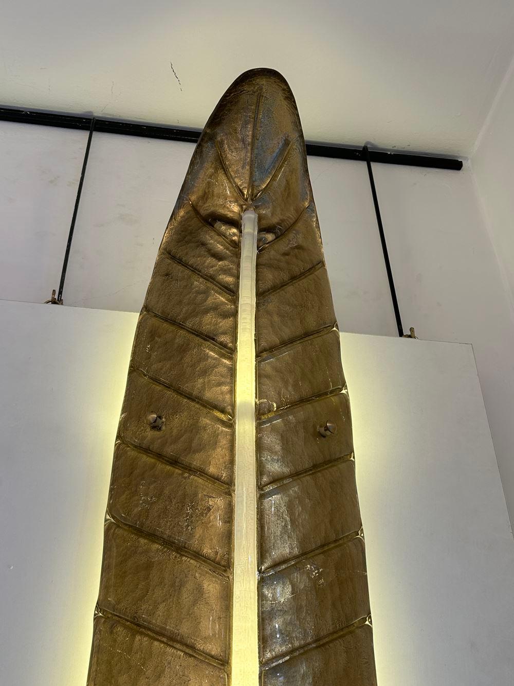 Spettacolare coppia di lampade da parete in vetro di Murano con foglie d'oro in vendita 3