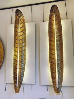Spectacular Pair of Murano Glass Gold Leaves Wall Sconces