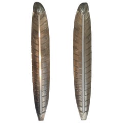 Spectacular Pair of Murano Glass Silver Leaves Wall Sconces