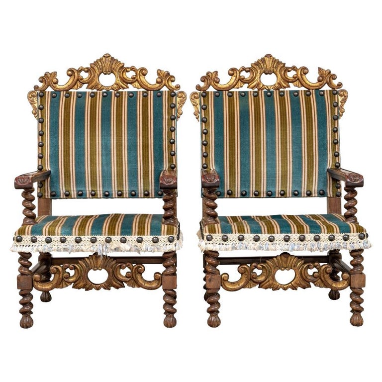 Spectacular Pair of Ornate Oversized Gilt Throne Chairs For Sale at 1stDibs
