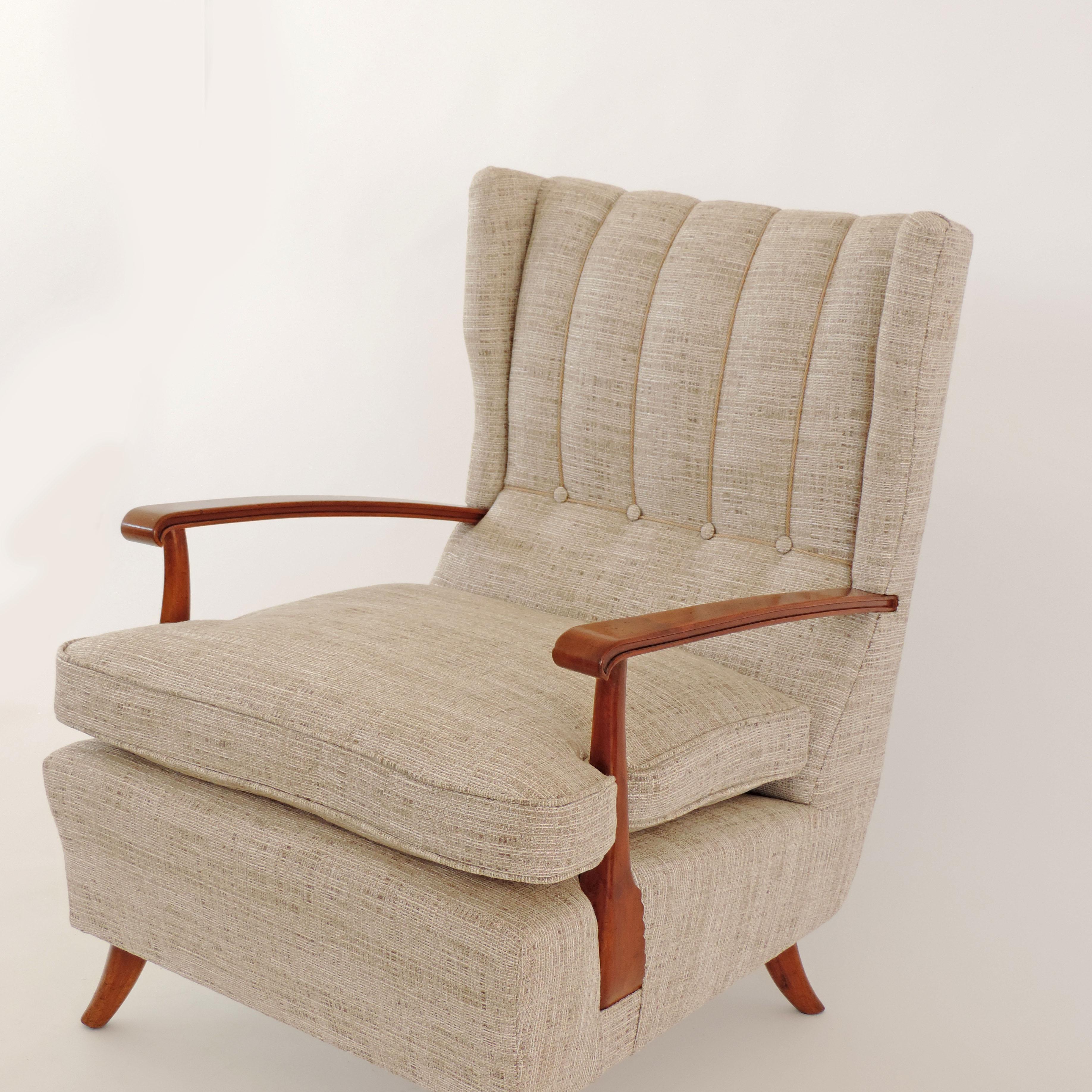 Upholstery Spectacular Pair of Paolo Buffa Armchairs, Italy, 1940s For Sale