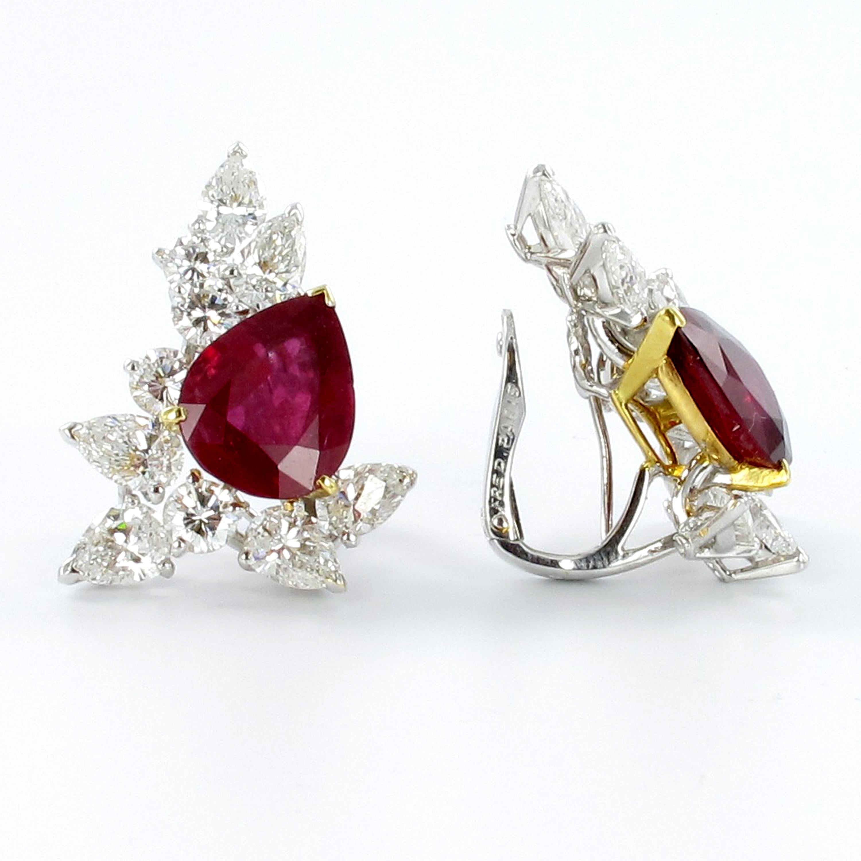 Contemporary Spectacular Pair of Ruby and Diamond Ear Clips by FRED