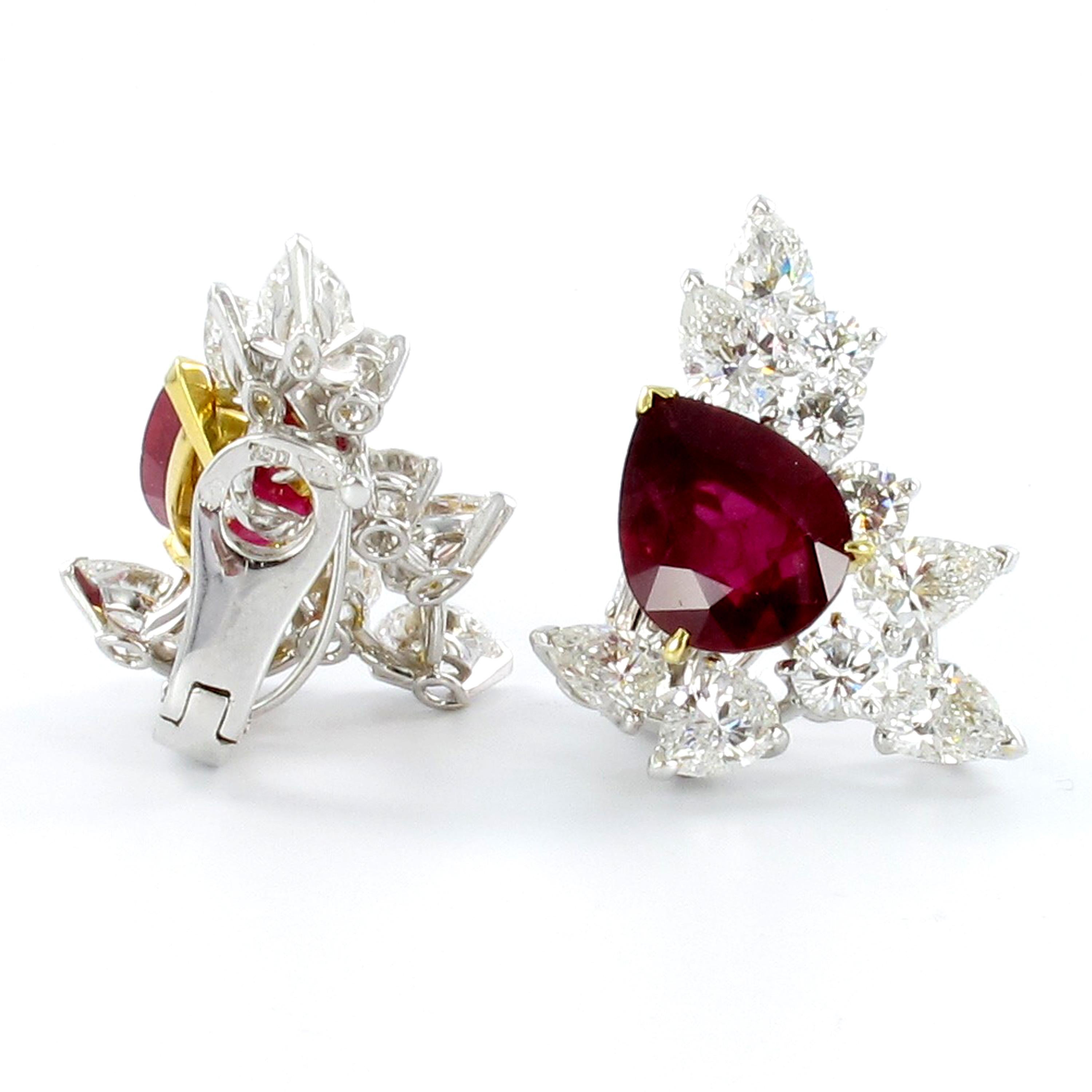 Pear Cut Spectacular Pair of Ruby and Diamond Ear Clips by FRED