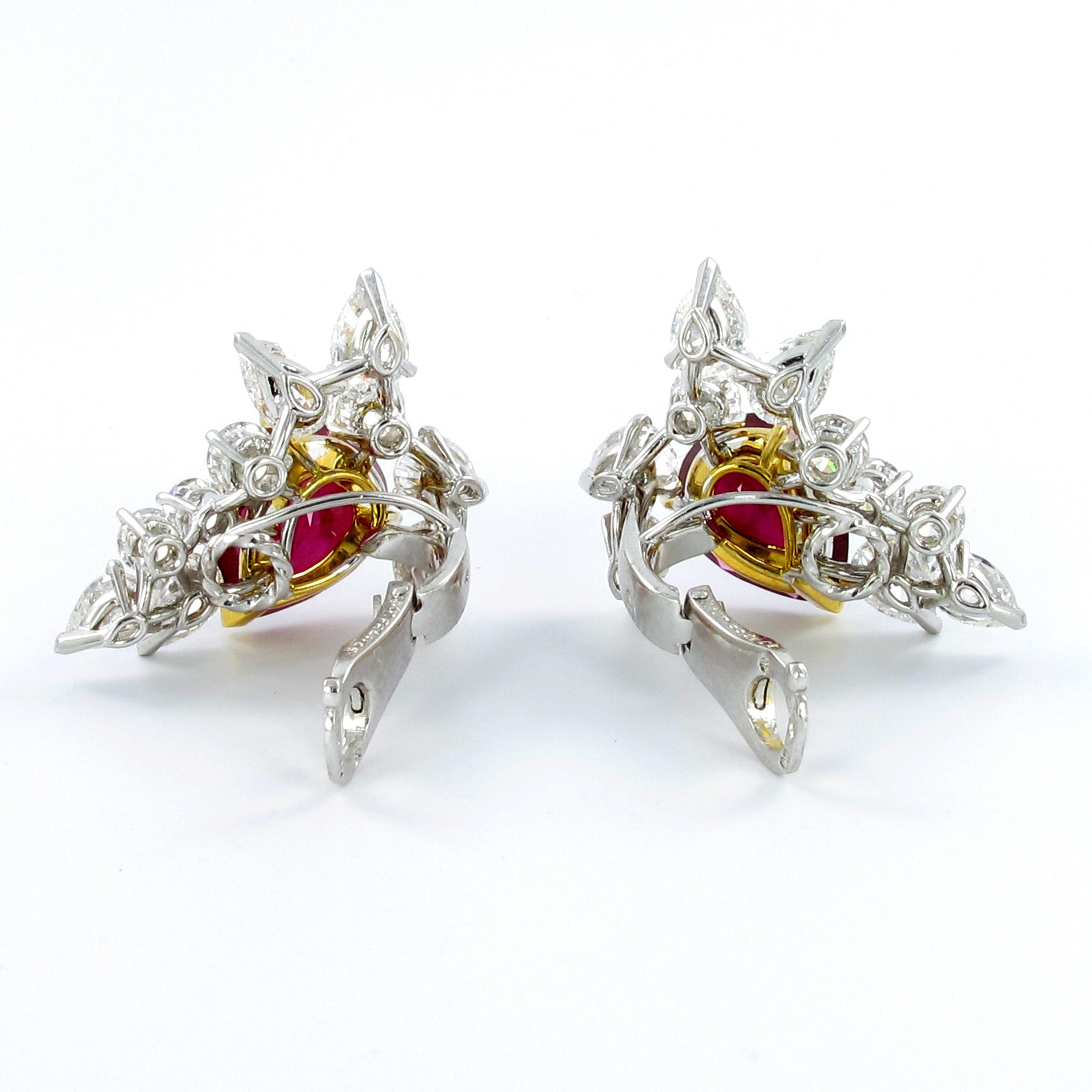 Spectacular Pair of Ruby and Diamond Ear Clips by FRED In Excellent Condition In Lucerne, CH