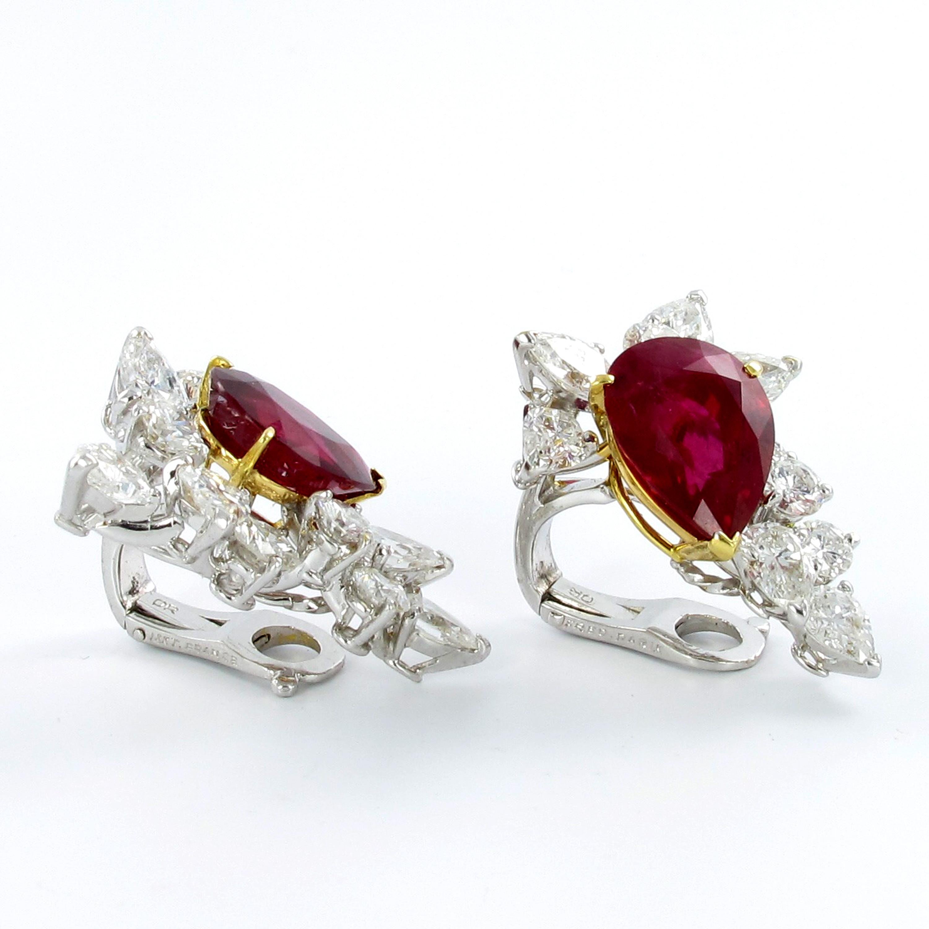Spectacular Pair of Ruby and Diamond Ear Clips by FRED 2